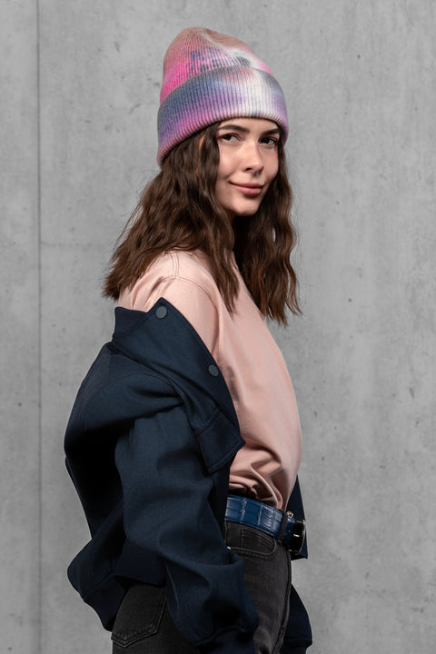 Women's Woolen Beanie Tie-Dye Berry Mist