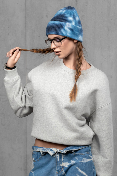Women's Woolen Beanie Tie-Dye Blue Fog