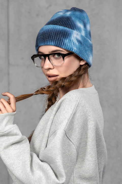 Women's Woolen Beanie Tie-Dye Blue Fog