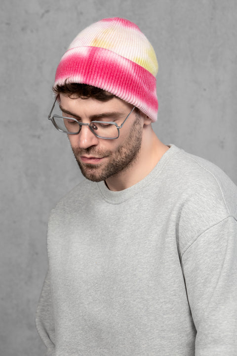 Men's Woolen Beanie Tie-Dye Sunset Stripe