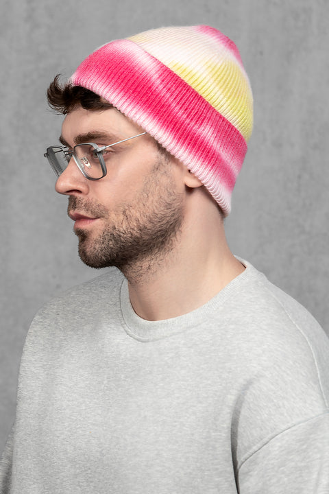 Men's Woolen Beanie Tie-Dye Sunset Stripe