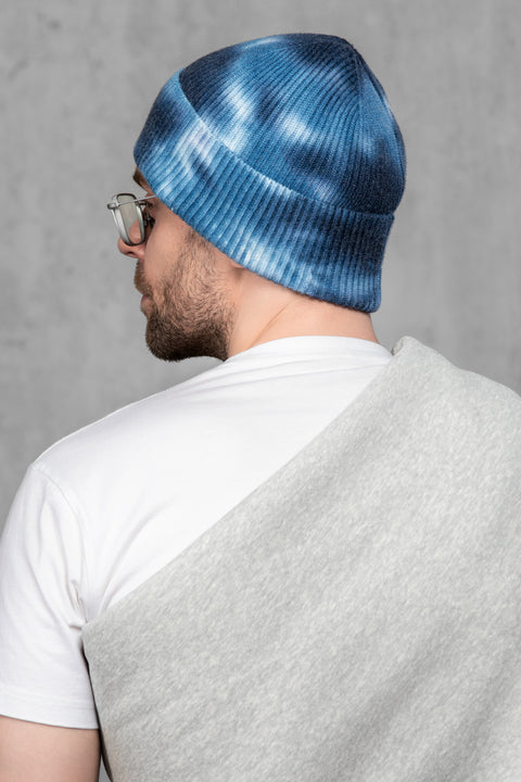 Men's Woolen Beanie Tie-Dye Blue Fog