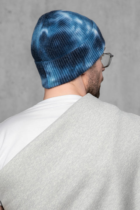 Men's Woolen Beanie Tie-Dye Blue Fog