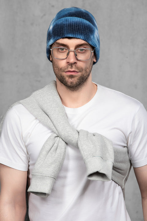 Men's Woolen Beanie Tie-Dye Blue Fog
