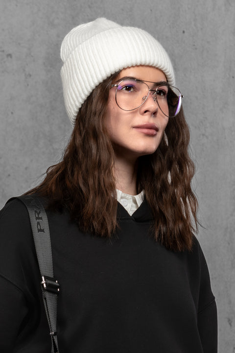 Women's White Cashmere Beanie