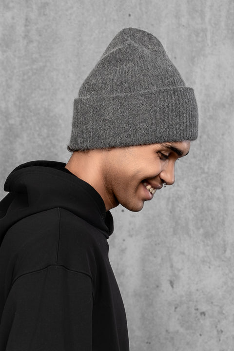 Men's Dark Gray Mohair Beanie