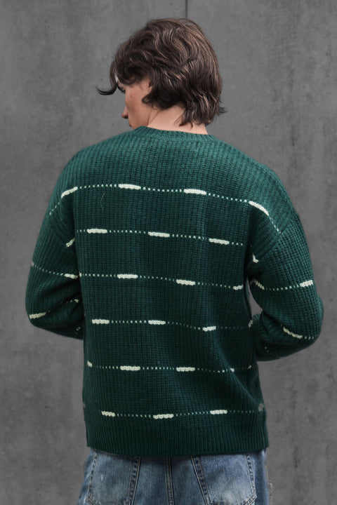 Man wearing ENEX Cadence green striped merino wool sweater (5 of 6)