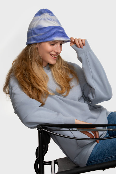 Women's Woolen Beanie Tie-Dye Blue & White