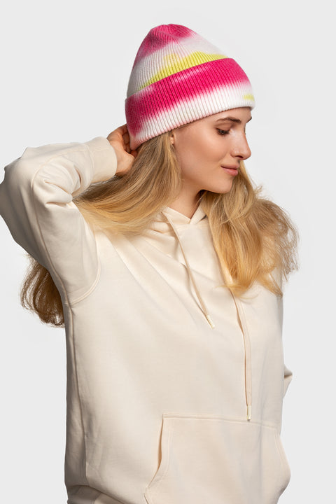 Women's Woolen Beanie Tie-Dye White & Pink & Yellow