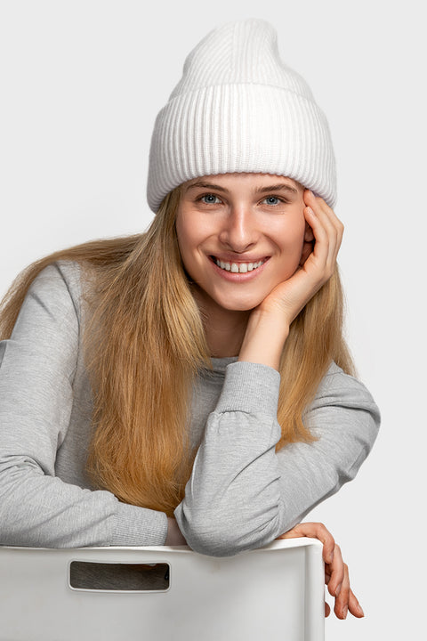 Women's White Cashmere Beanie