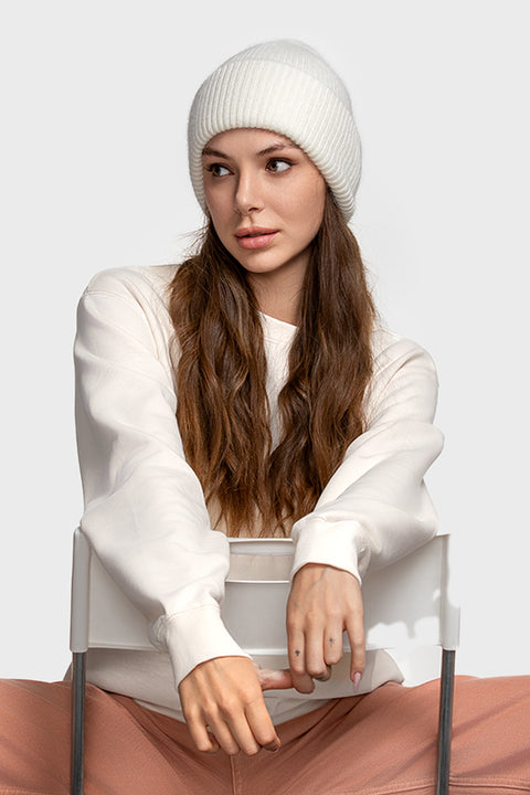 Women's White Mohair Beanie