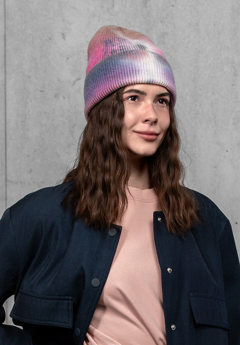 Women's Woolen Beanie Tie-Dye Berry Mist