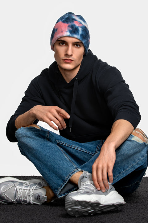 Men's Woolen Beanie Tie-Dye Blue & Pink