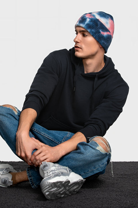 Men's Woolen Beanie Tie-Dye Blue & Pink