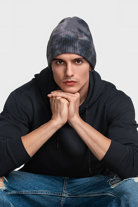 Men's Woolen Beanie Tie-Dye Black