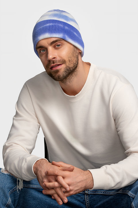 Men's Woolen Beanie Tie-Dye Blue & White