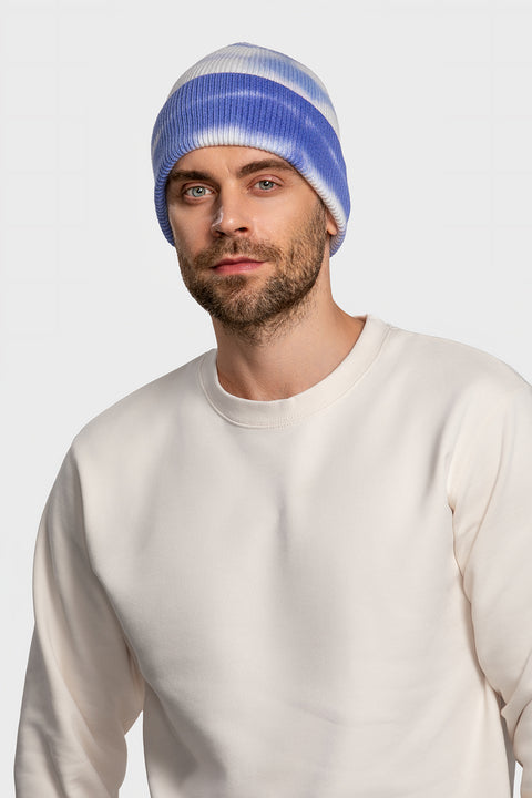 Men's Woolen Beanie Tie-Dye Blue & White