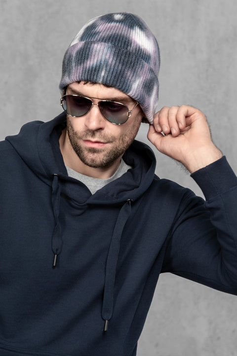 Men's Woolen Beanie Tie-Dye Ink Fade
