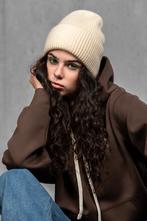Women's Beige Cashmere Beanie