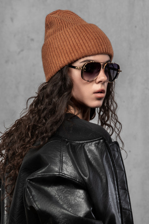 Women's Brown Cashmere Beanie