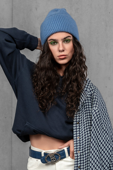 Women's Blue Cashmere Beanie