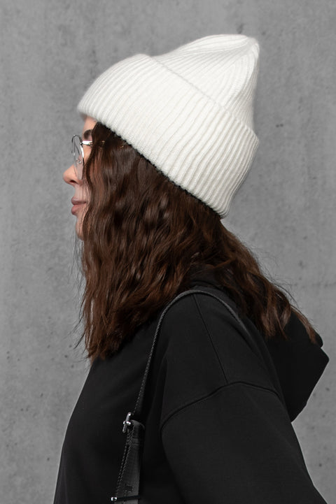 Women's White Cashmere Beanie