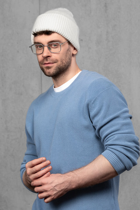 Men's White Cashmere Beanie