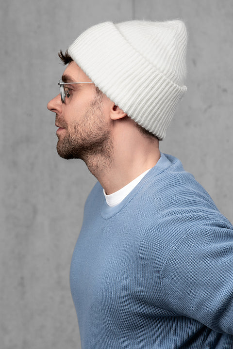 Men's White Cashmere Beanie