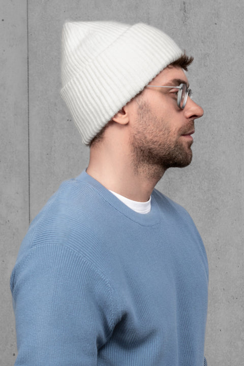 Men's White Cashmere Beanie