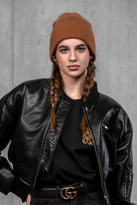 Women's Brown Woolen Beanie