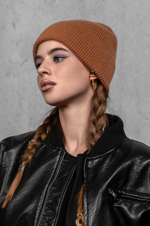 Women's Brown Woolen Beanie