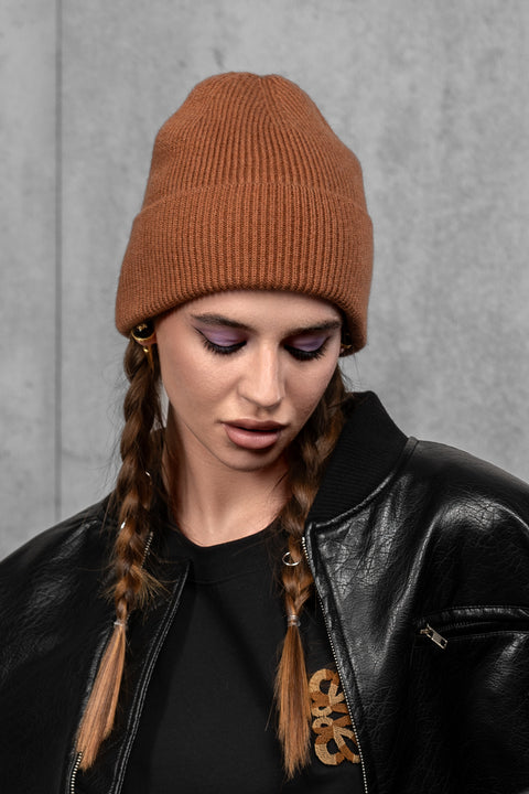 Women's Brown Woolen Beanie