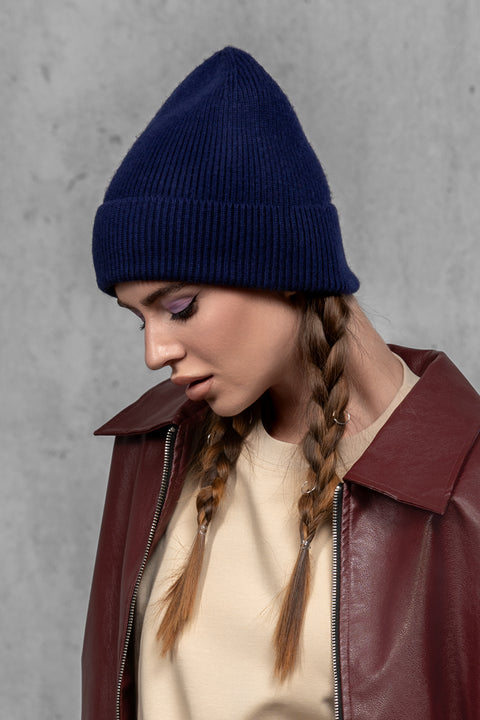 Women's Navy Woolen Beanie