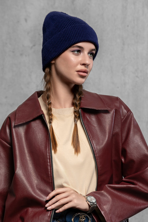 Women's Navy Woolen Beanie