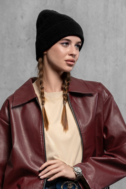 Women's Black Woolen Beanie