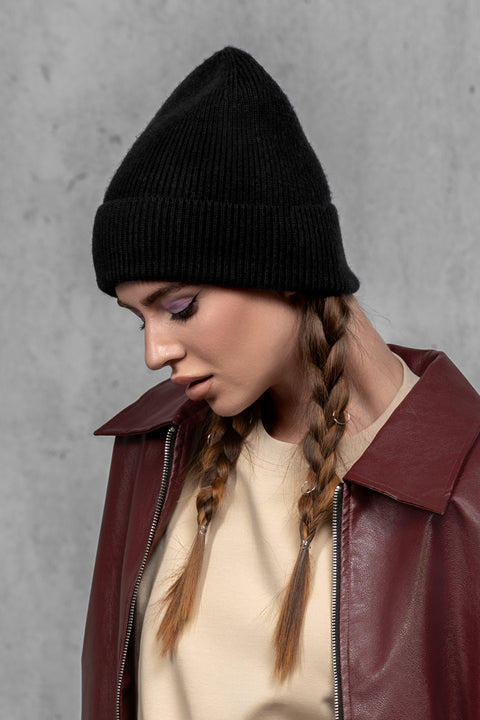 Women's Black Woolen Beanie