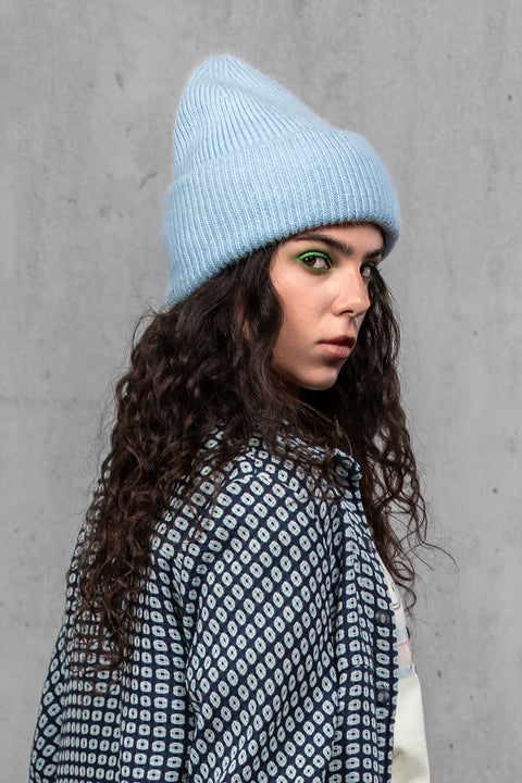 Women's Azure Blue Mohair Beanie