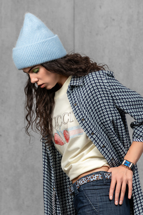 Women's Azure Blue Mohair Beanie