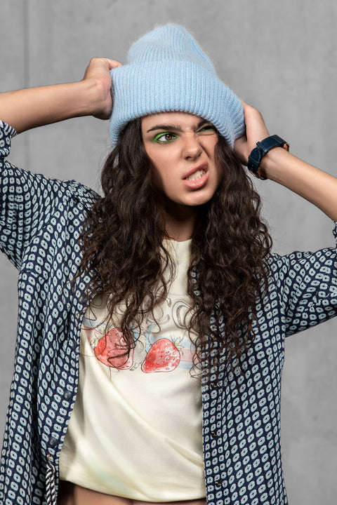 Women's Azure Blue Mohair Beanie