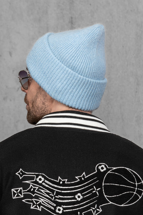 Men's Azure Blue Mohair Beanie