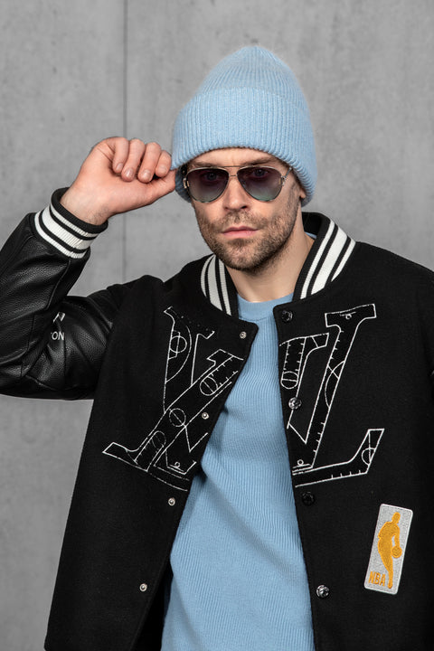 Men's Azure Blue Mohair Beanie