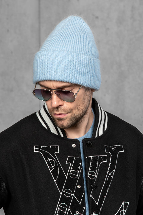 Men's Azure Blue Mohair Beanie