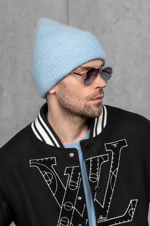 Men's Azure Blue Mohair Beanie