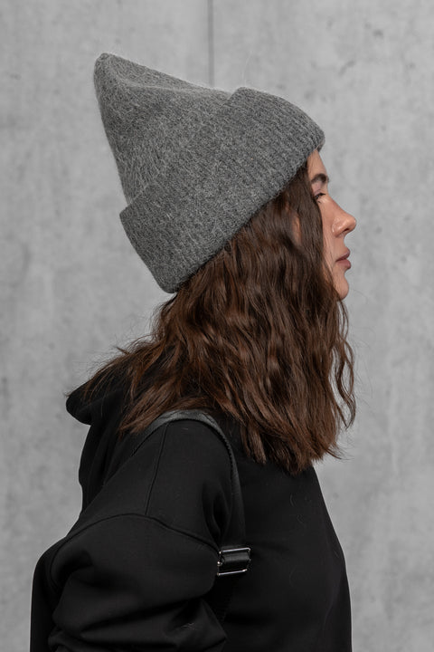 Women's Dark Gray Mohair Beanie