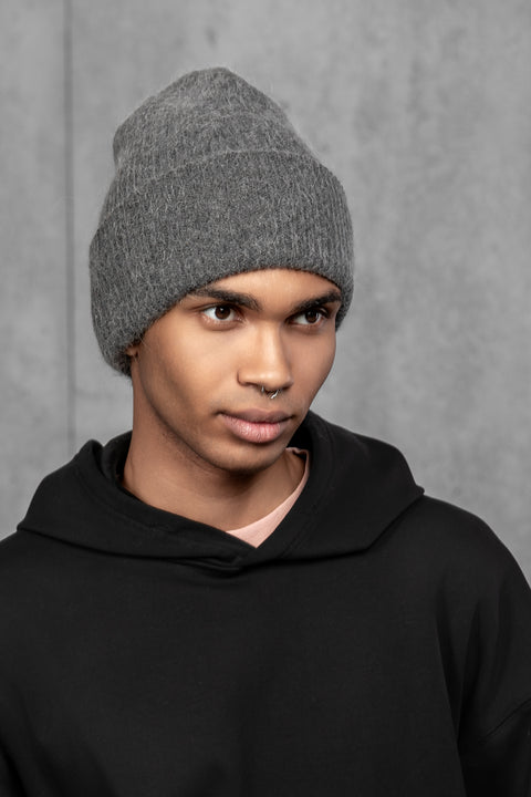 Men's Dark Gray Mohair Beanie
