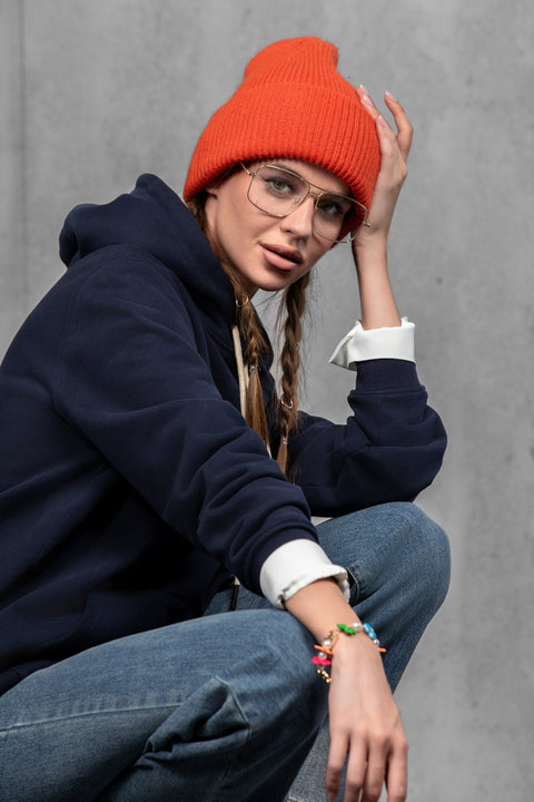 Women's Orange Mohair Beanie