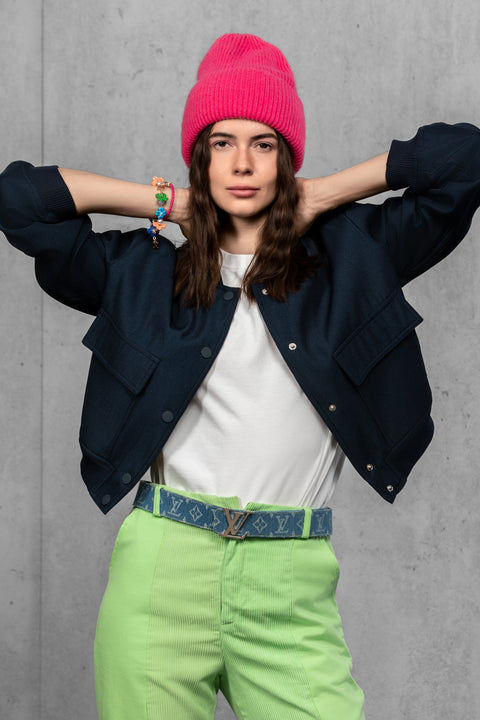 Women's Rose Blue Mohair Beanie