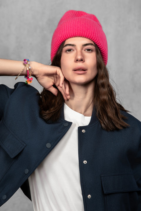 Women's Rose Blue Mohair Beanie