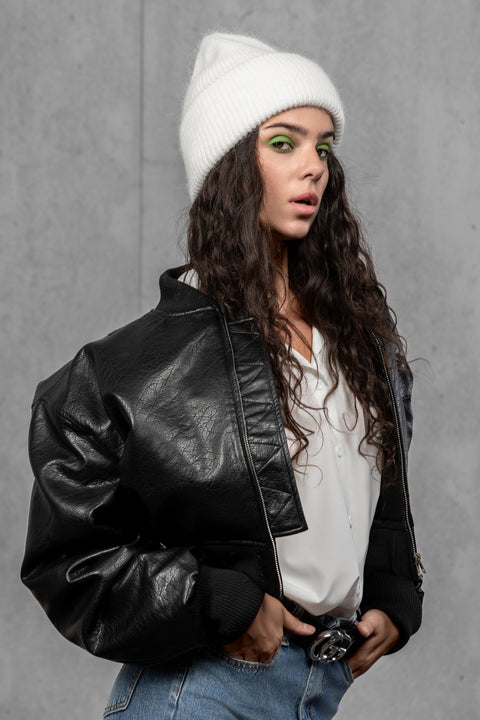 Women's White Mohair Beanie