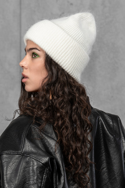 Women's White Mohair Beanie